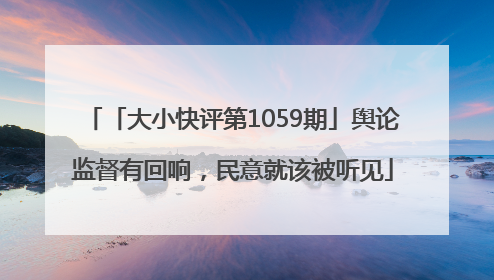 「大小快评第1059期」舆论监督有回响，民意就该被听见