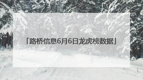 路桥信息6月6日龙虎榜数据